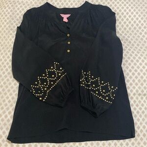 Lilly Pulitzer black top/tunic - stunning gold detail - size small